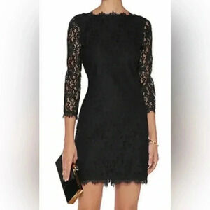 Woman DIANE VON FUSTENBERG DVF black Lace 3/4 Sleeve Colleen Dress Sz Small? EUC